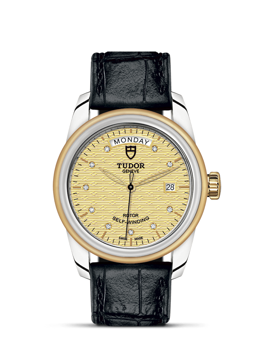 Tudor 56003-0029 : Glamour Day + Date Stainless Steel / Yellow Gold / Jacquard Champagne-Diamond / Strap