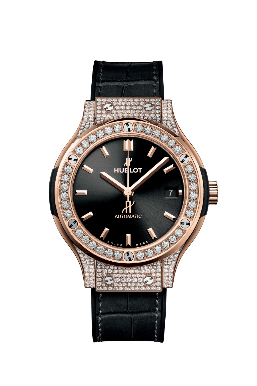 Hublot 565.OX.1480.LR.1604 : Classic Fusion 38 King Gold - Pavé / Black / Alligator