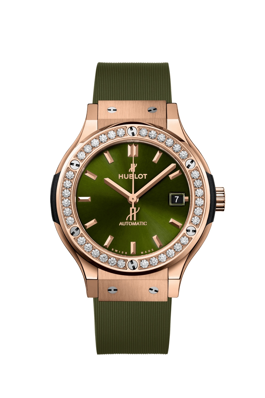 Hublot 565.OX.8980.RX.1204 : Classic Fusion 38 King Gold - Diamond / Green / Rubber