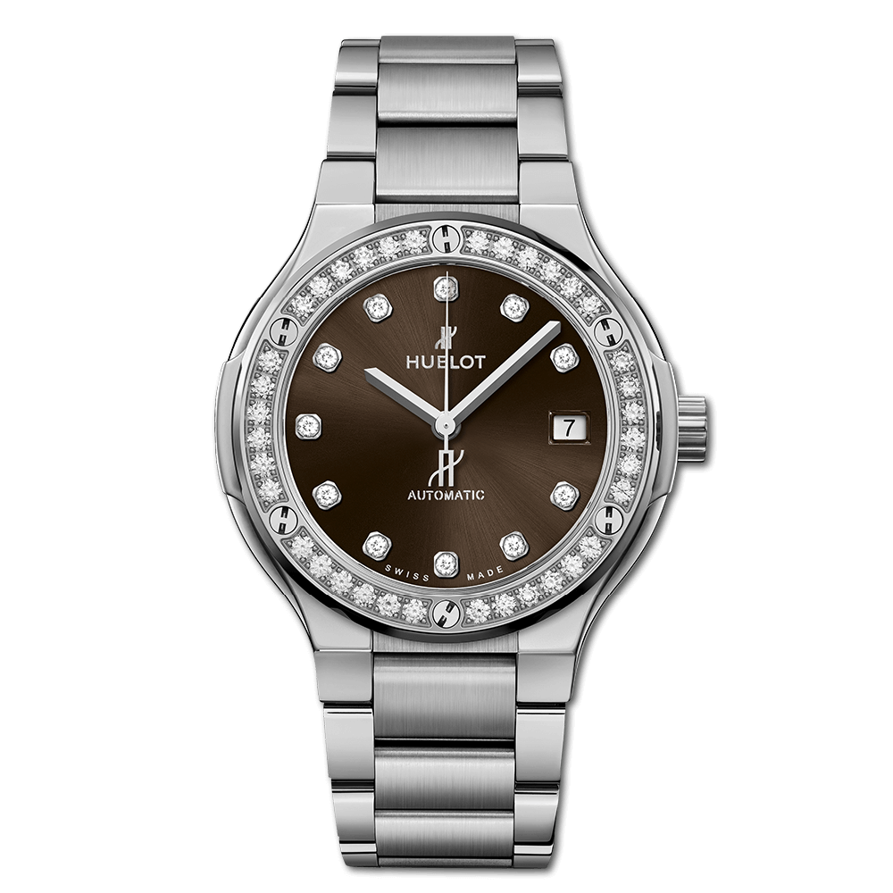 Hublot 568.NX.897M.NX.1204 : Classic Fusion 38  Titanium - Diamond / Brown / Bracelet