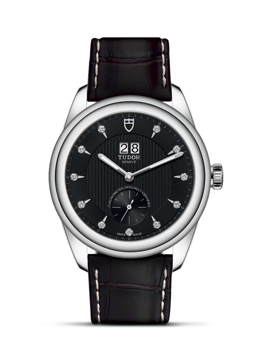 Tudor 57100-0019 : Glamour Double Date Stainless Steel / Black-Diamond / Strap