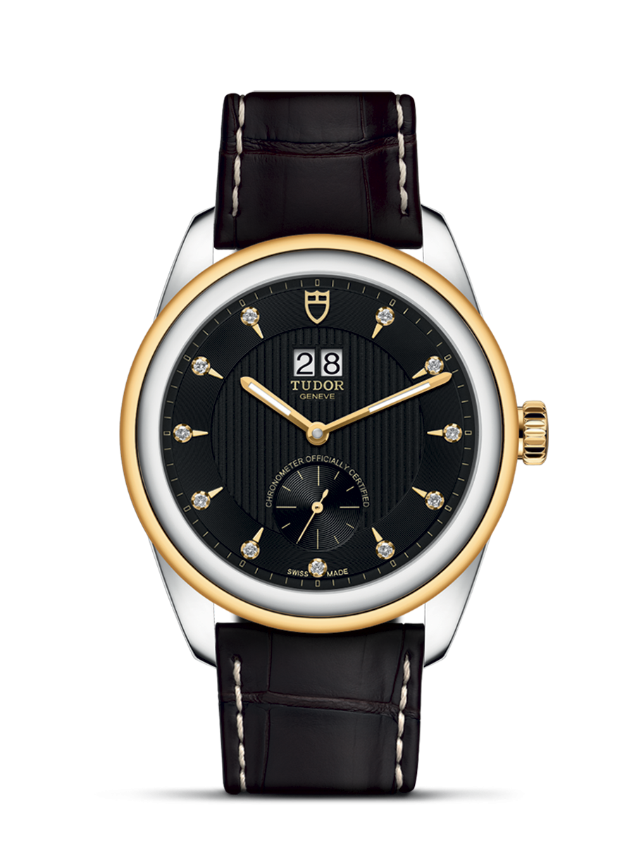 Tudor 57103-0022 : Glamour Double Date Stainless Steel / Yellow Gold / Black-Diamond / Strap