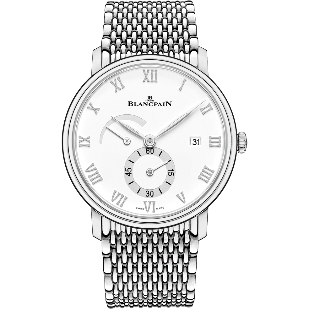 Blancpain 6606A-1127-MMB : Villeret Ultraplate Power Reserve Date Stainless Steel / White / Bracelet