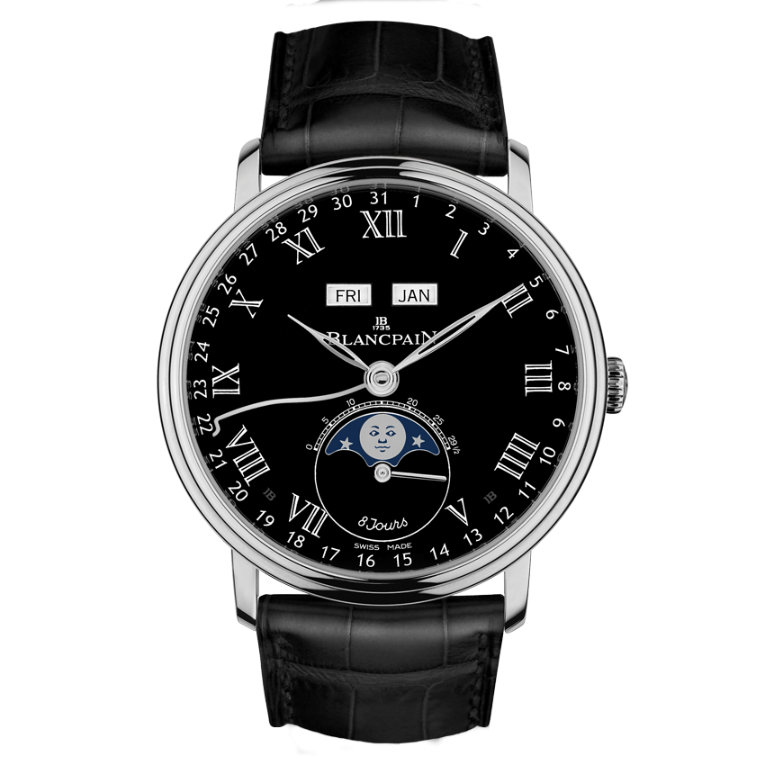 Blancpain 6639-3437-55B : Villeret Quantieme Complet 8 Jours White Gold / Black Enamel