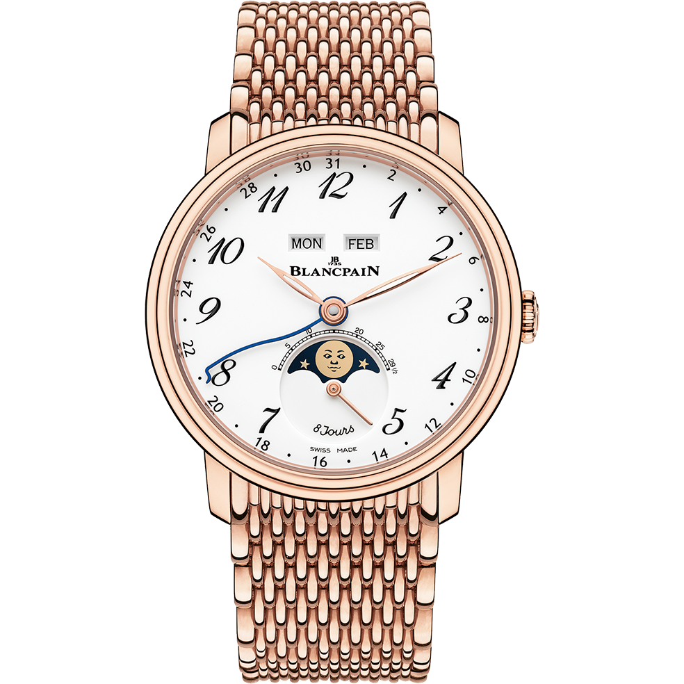 Blancpain 6639A-3631-MMB : Villeret Quantieme Complet 8 Jours Red Gold / Enamel Arabic / Bracelet
