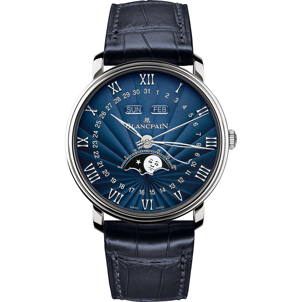 Blancpain 6654-1529-55B : Villeret Quantième Complet 40mm White Gold / Flinqué