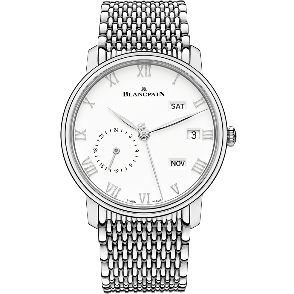 Blancpain 6670-1127-MMB : Villeret Quantième Annuel GMT Stainless Steel / White / Bracelet