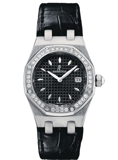Audemars Piguet 67621ST.ZZ.D002CR.01 : Royal Oak Quartz 67621 Stainless Steel / Diamond / Black / Alligator