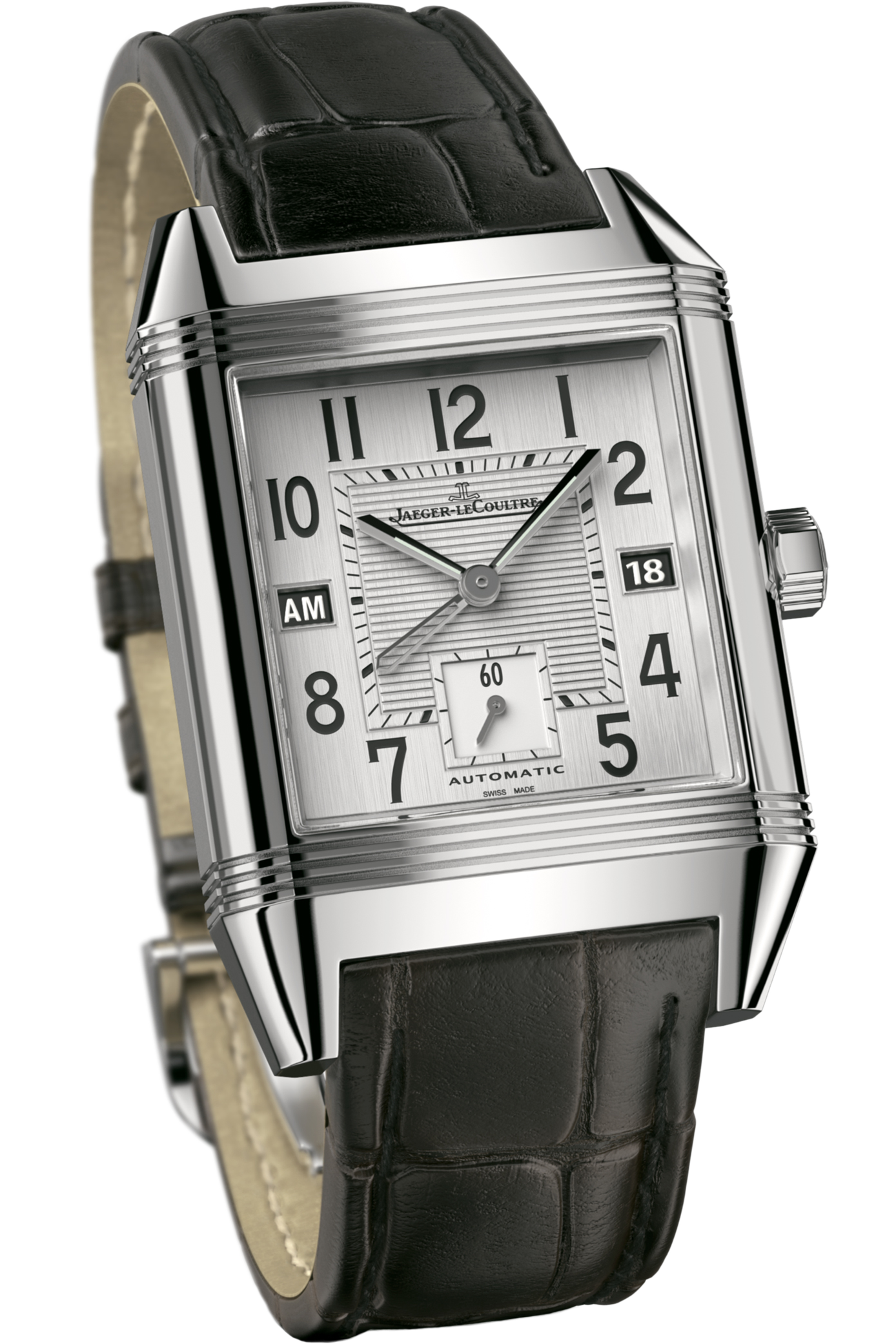 Jaeger-LeCoultre 7008420 : Reverso Squadra Hometime Stainless Steel / Silver / Alligator