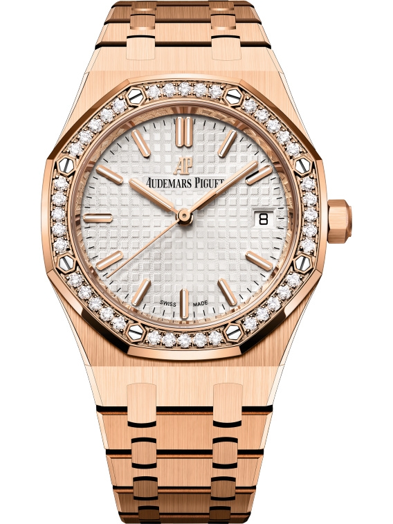 Audemars Piguet 77351OR.ZZ.1261OR.01 : Royal Oak Selfwinding 34 Red Gold / Diamond / Silver / Bracelet