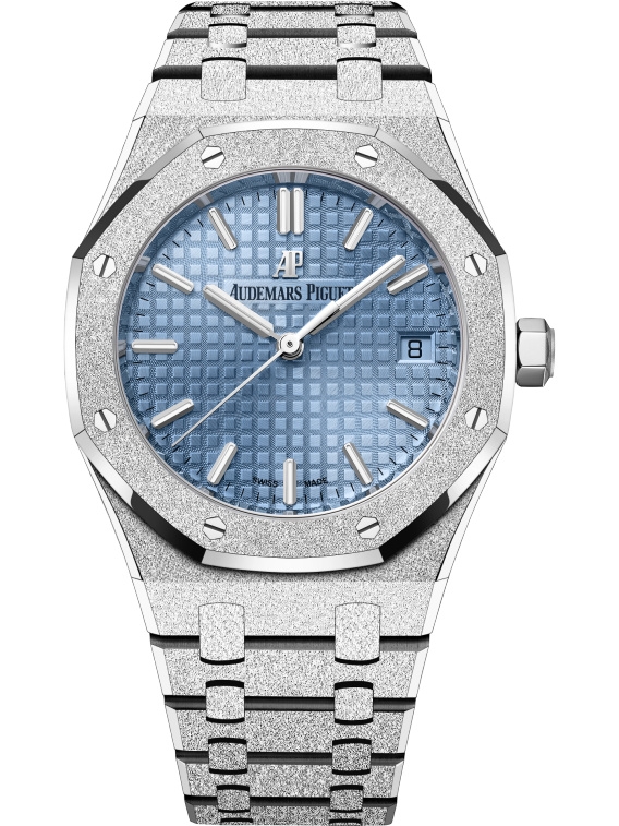 Audemars Piguet 77353BC.GG.1263BC.01 : Royal Oak Selfwinding 34 Frosted White Gold / Blue