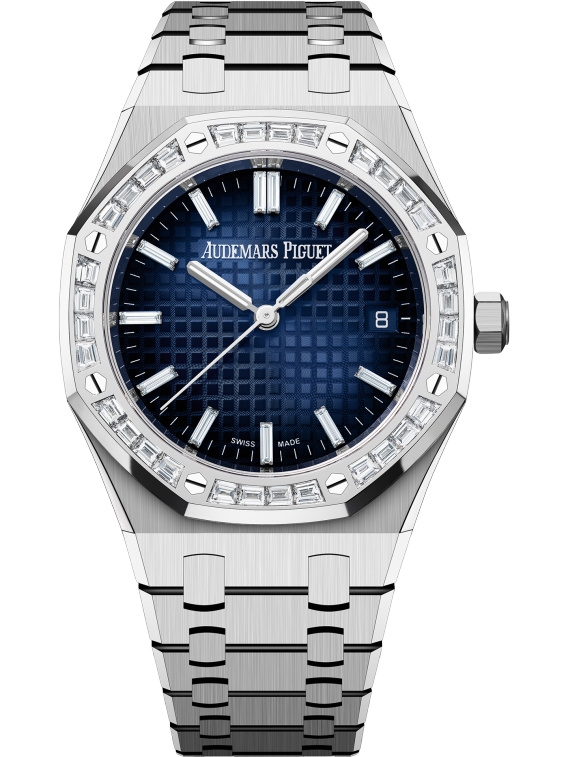 Audemars Piguet 77451BC.ZZ.1261BC.01 : Royal Oak Selfwinding 34 White Gold - Baguette / Smoked Blue