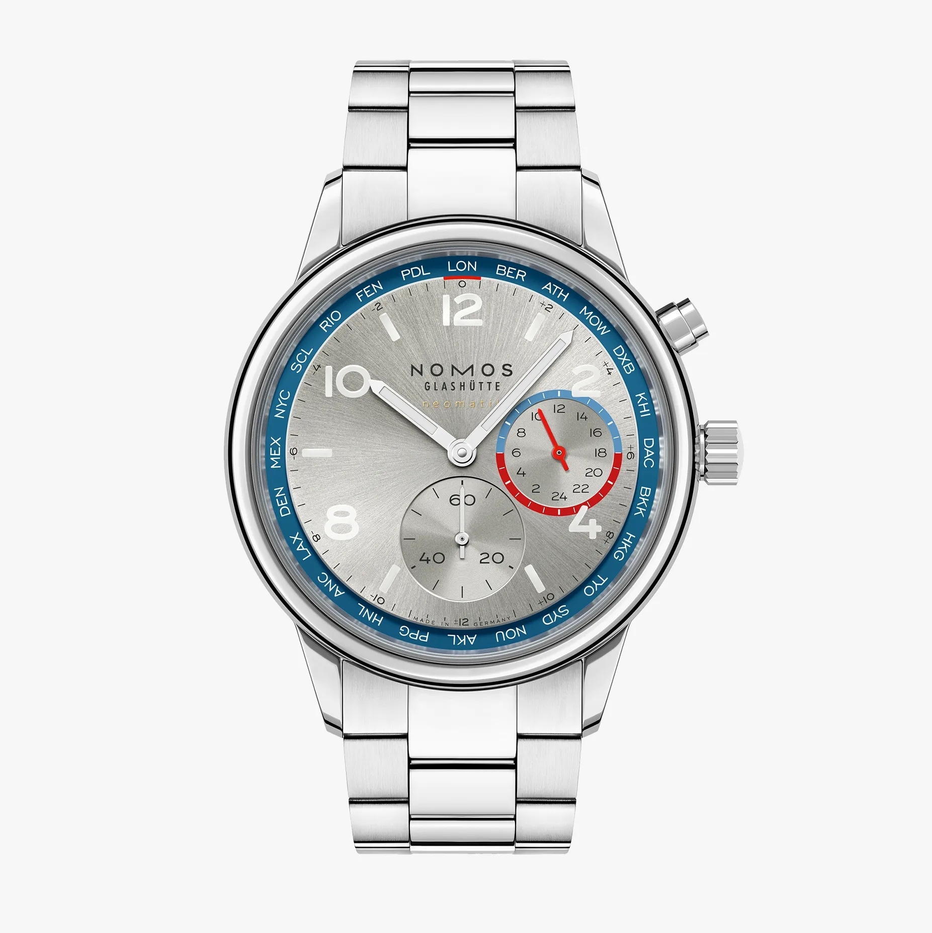 Nomos Glashütte 791.SB : Club Sport Neomatik Worldtimer Silver / Closed Case Back
