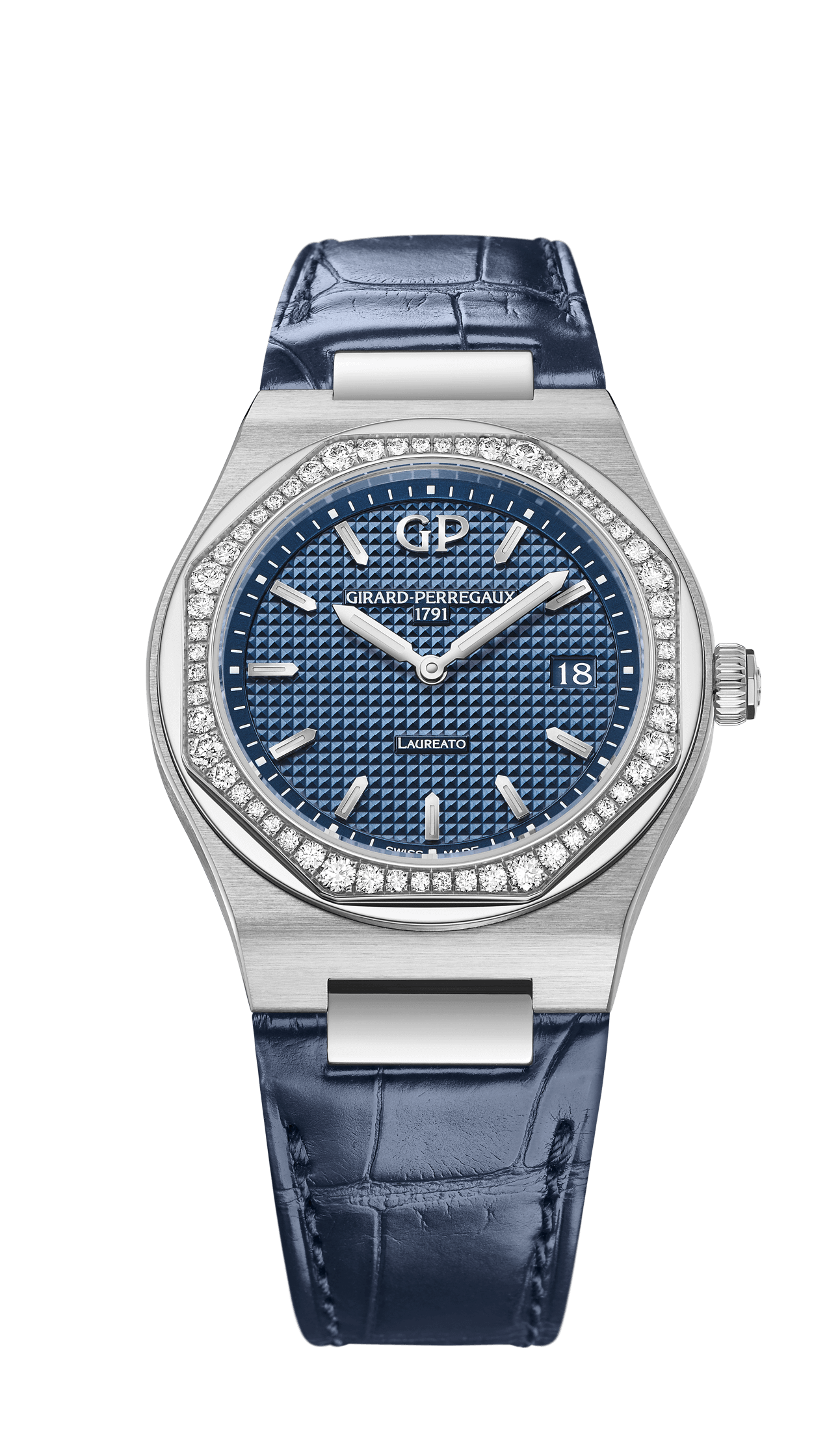 Girard-Perregaux 80189D11A431-CB6A : Laureato 34 Quartz Stainless Steel / Diamond / Blue / Alligator