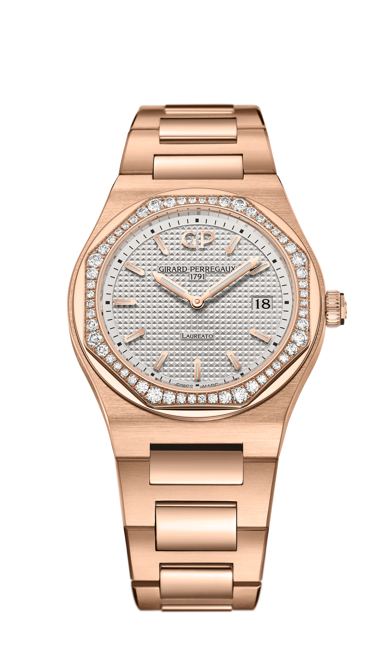 Girard-Perregaux 80189D52A132-52A : Laureato 34 Quartz Pink Gold / Diamond / Silver