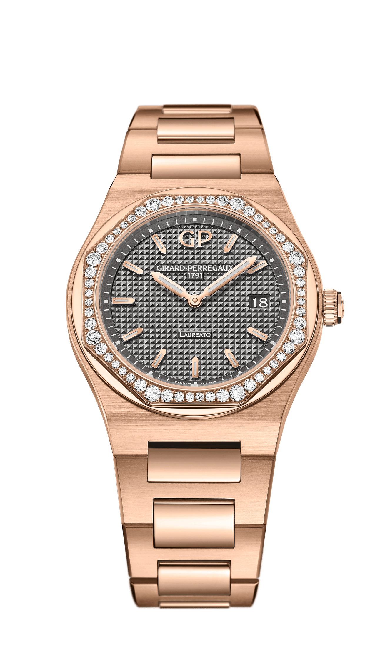 Girard-Perregaux 80189D52A232-52A : Laureato 34 Quartz Pink Gold / Diamond / Grey