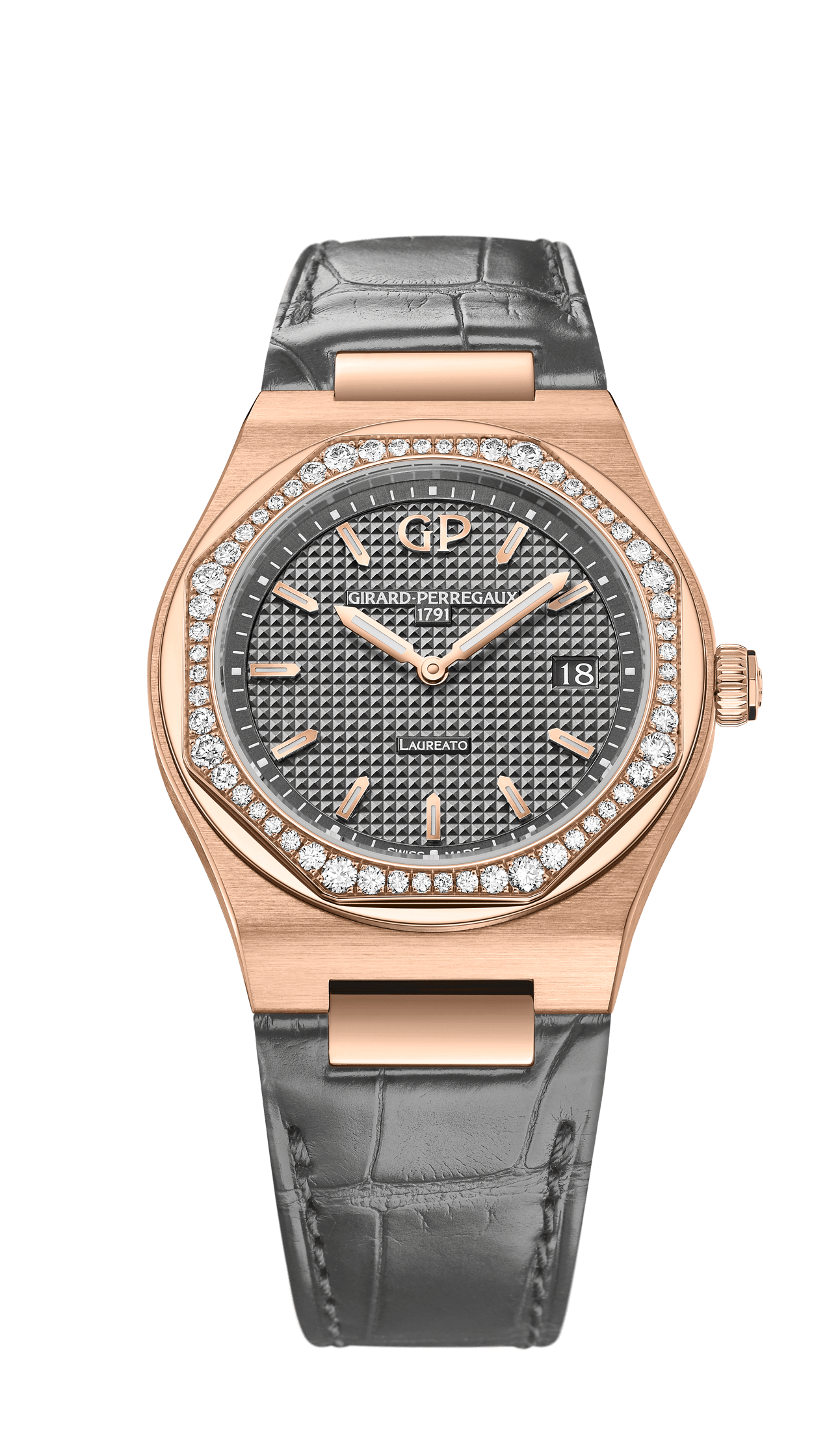 Girard-Perregaux 80189D52A232-CB6A : Laureato 34 Quartz Pink Gold / Diamond / Grey / Alligator
