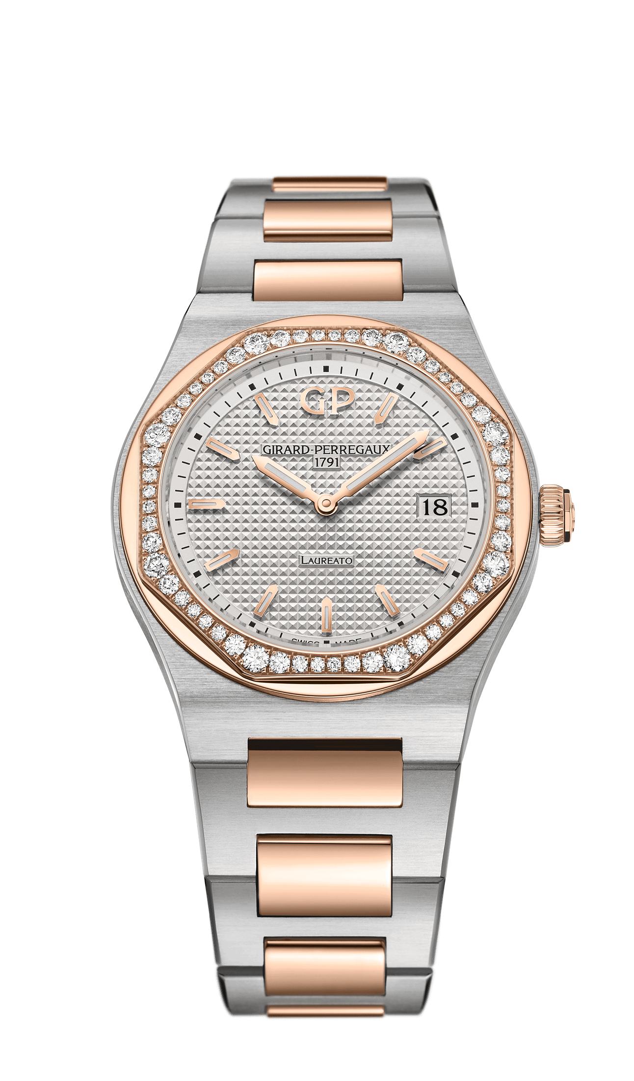 Girard-Perregaux 80189D56A132-56A : Laureato 34 Quartz Stainless Steel / Pink Gold / Diamond / Silver