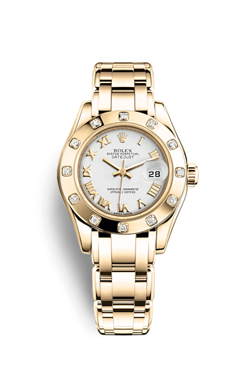 Rolex 80318-0054 : Datejust Pearlmaster 29 Yellow Gold Diamond / White Roman