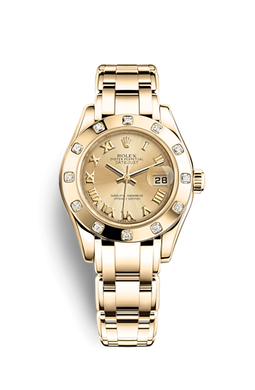 Rolex 80318-0060 : Datejust Pearlmaster 29 Yellow Gold 12 Diamond Champagne Roman