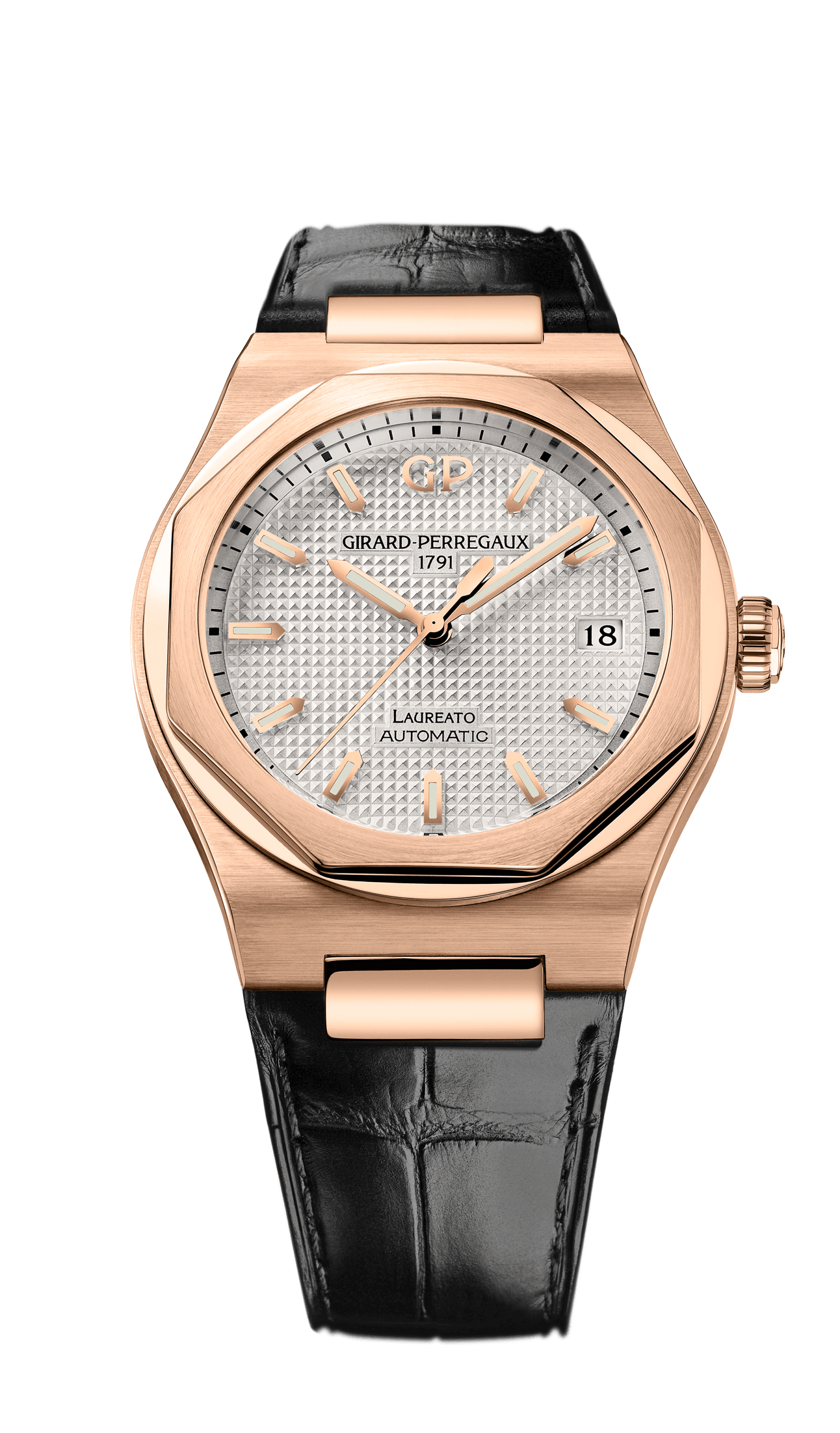 Girard-Perregaux 81005-52-132-BB6A : Laureato 38 Automatic Pink Gold / Silver / Alligator