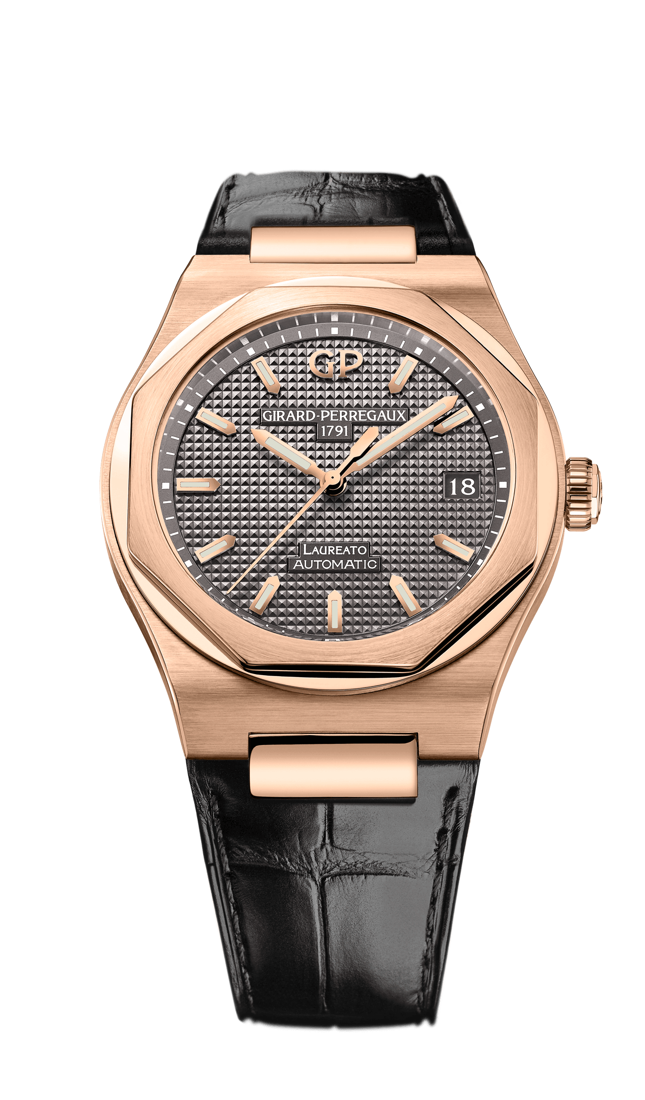 Girard-Perregaux 81005-52-232-BB6A : Laureato 38 Automatic Pink Gold / Grey / Alligator