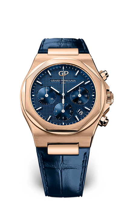 Girard-Perregaux 81040-52-432-BB4A : Laureato 38 Chronograph Pink Gold / Blue/ Alligator