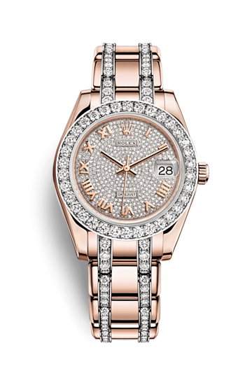 Rolex 81285-0013 : Datejust Pearlmaster 34 Everose Diamond Paved Roman