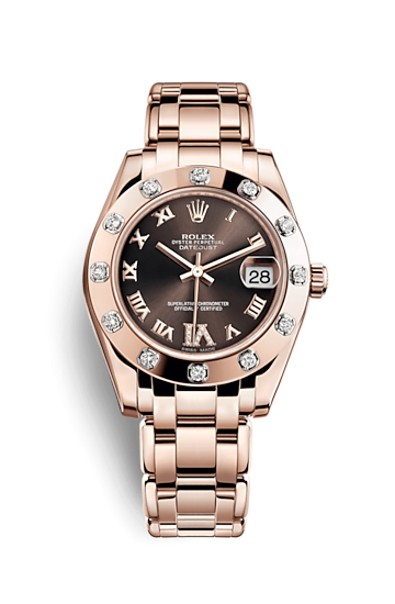 Rolex 81315-0003 : Datejust Pearlmaster 34 Everose 12 Diamond Chocolate Roman