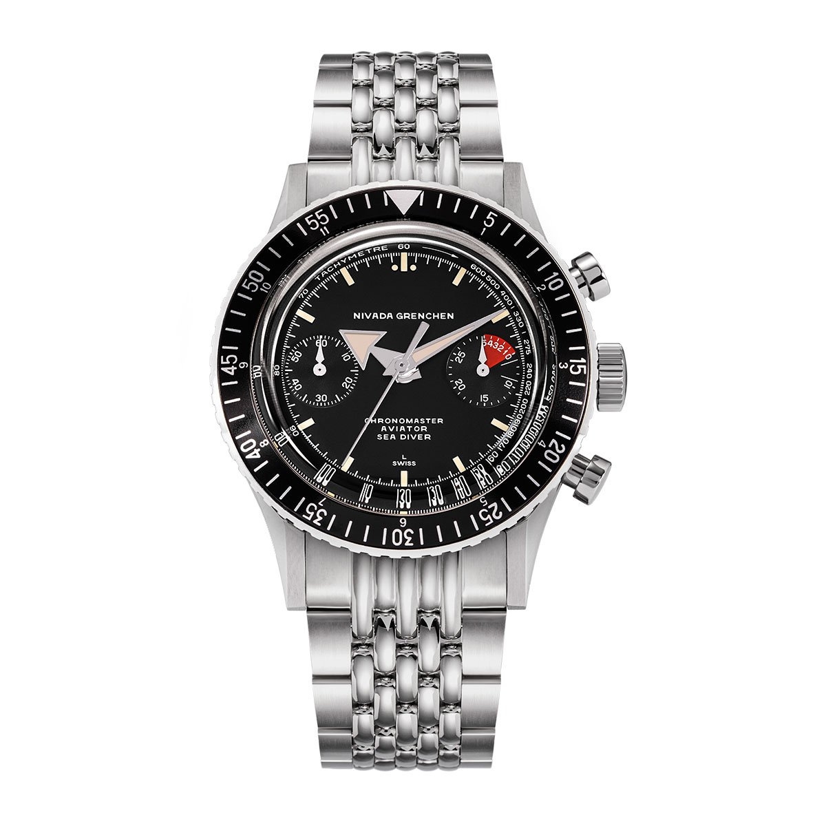 Nivada Grenchen 86001A-BRAC : Chronomaster Aviator Sea Diver Automatic Stainless Steel / Black / Bracelet