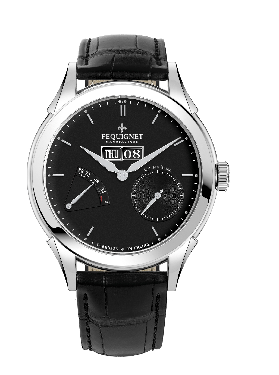 Pequignet 9010243CN : Rue Royale Day Date Stainless Steel / Black / Black Alligator