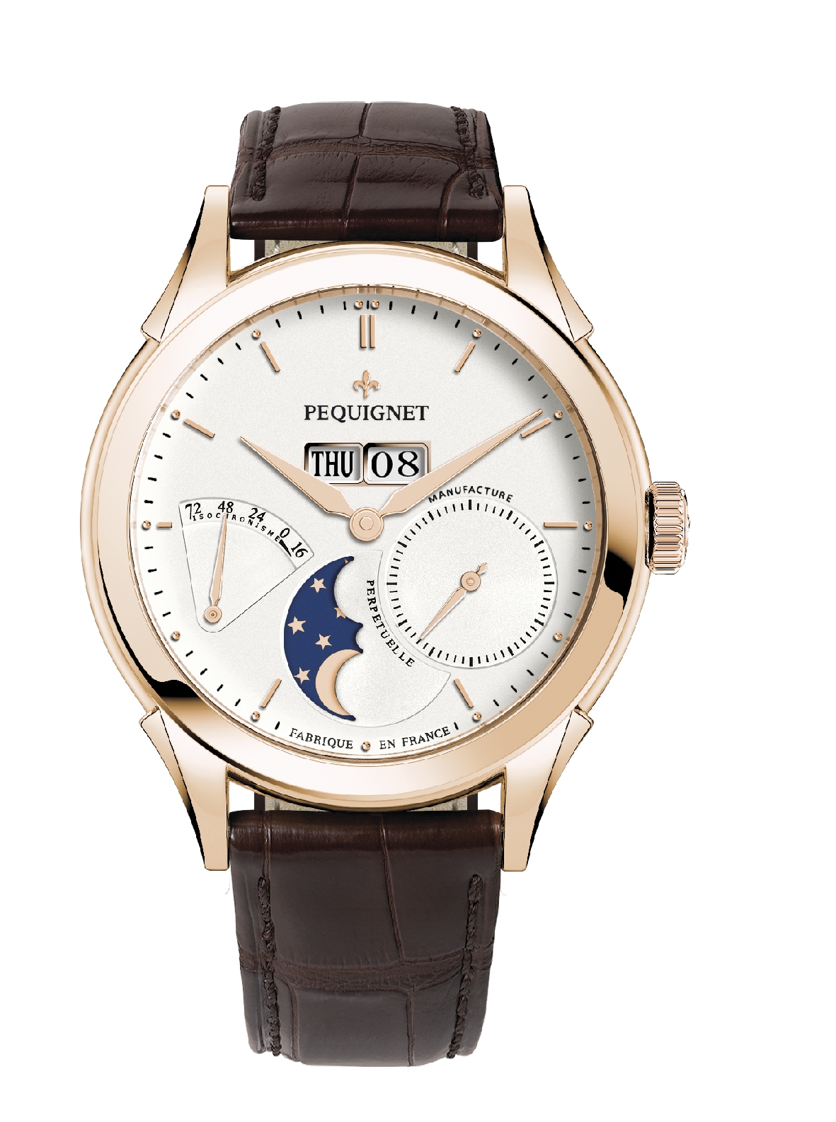 Pequignet 9011538CG : Rue Royale Moonphase Red Gold / Silver / Black Alligator
