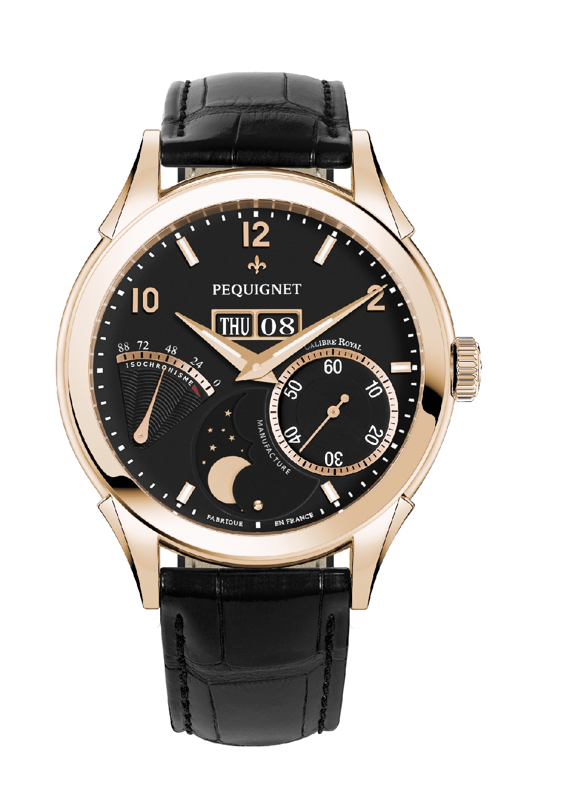 Pequignet 9011548CN : Rue Royale Moonphase Red Gold / Black / Black Alligator