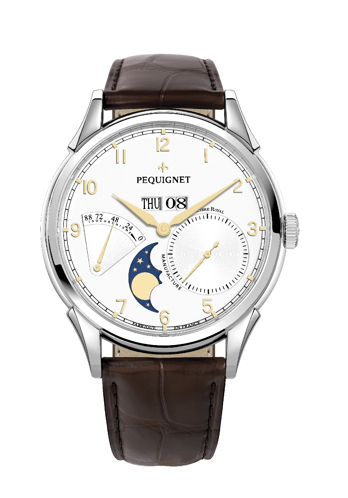 Pequignet 9030438CG : Royale Grand Sport Moonphase Gilt Numerals / Brown Strap