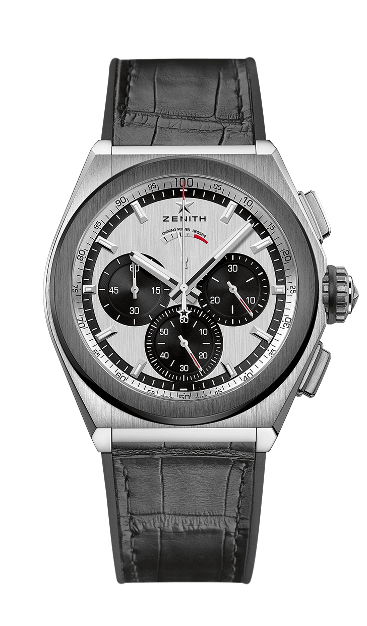 Zenith 95.9005.9004/01.R582 : Defy El Primero 21 Titanium / Ceramic / Silver Panda / Alligator
