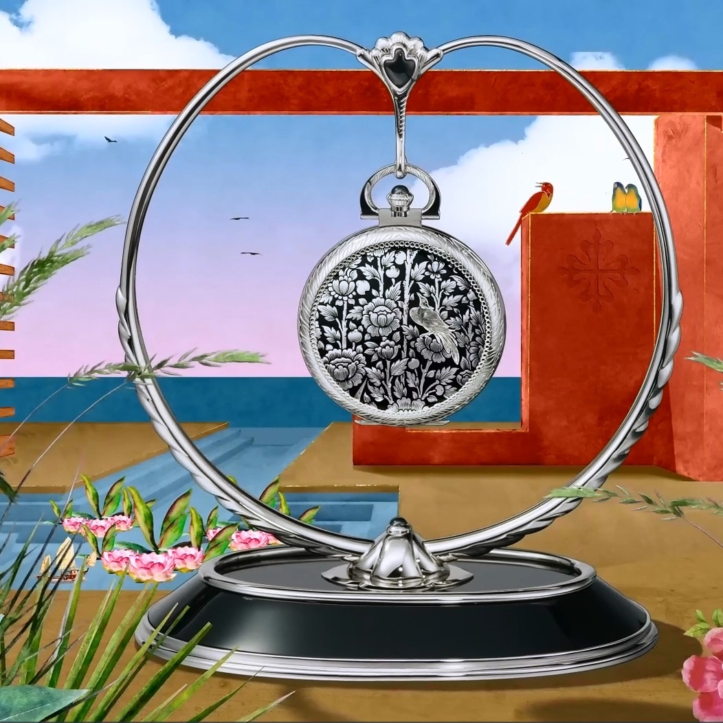 Patek Philippe 992/146G : Pocket Watch Lepine White Gold / Gold Birds