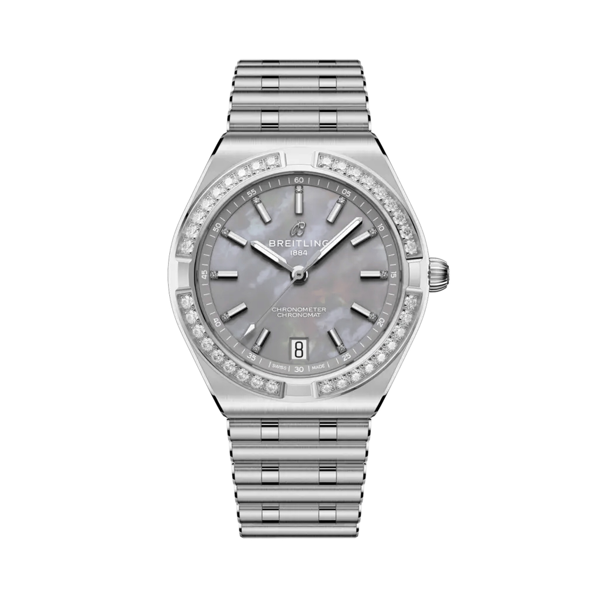 Breitling A10320591G1A1 : Chronomat Automatic 36 Stainless Steel - Diamond / Grey MOP / Rouleaux