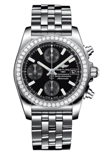 Breitling A1331053/BD92/385A : Chronomat 38 SleekT Stainless Steel / Diamond / Black / Bracelet