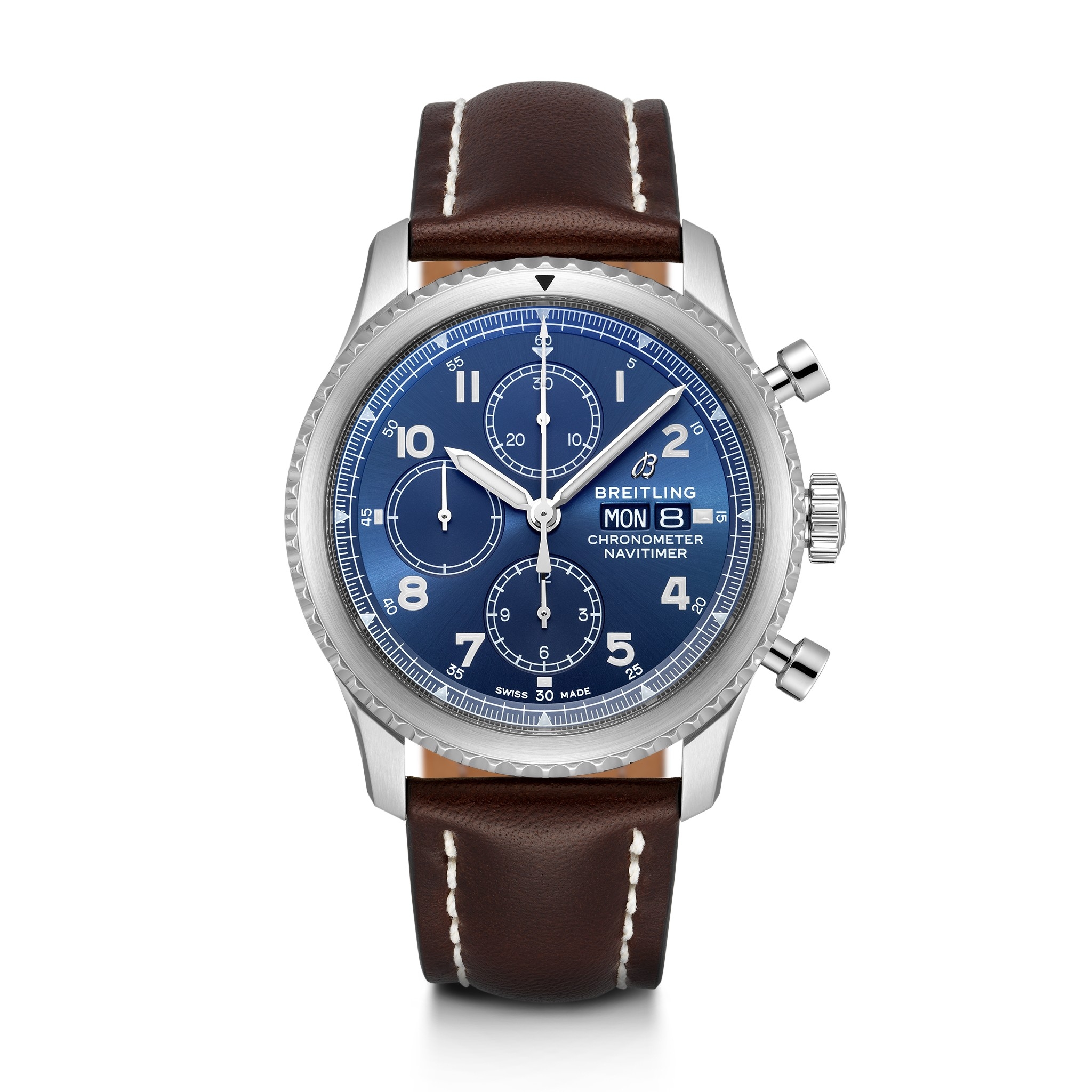 Breitling A13314101C1X2 : Navitimer 8 Chronograph 43 Stainless Steel / Blue / Brown Calf