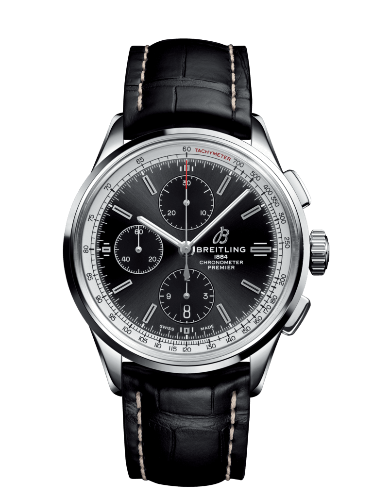 Breitling A13315351B1P1 : Premier Chronograph 42 Stainless Steel / Black / Croco Black / Folding