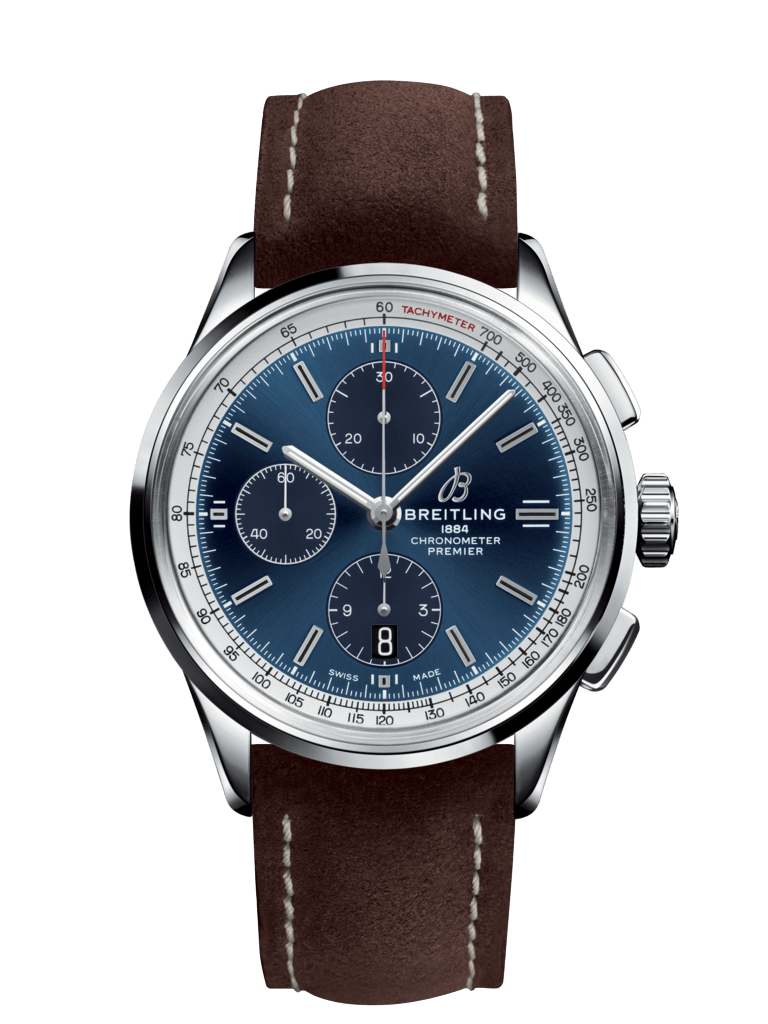 Breitling A13315351C1X1 : Premier Chronograph 42 Stainless Steel / Blue / Nubuck Brown / Folding