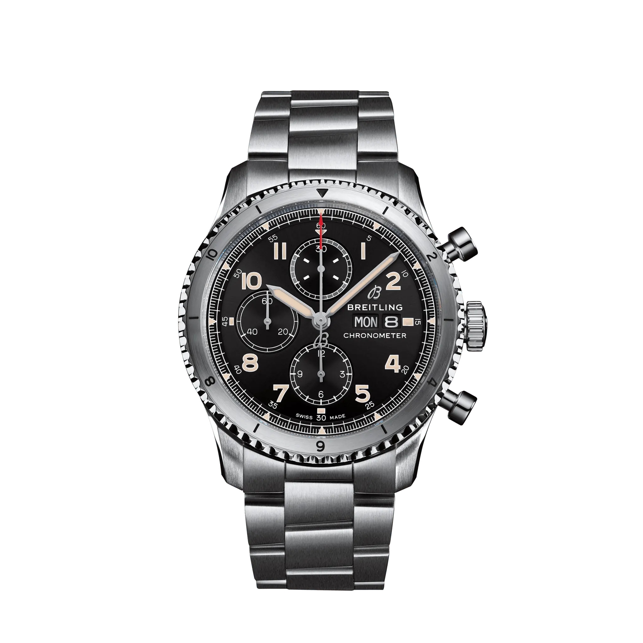 Breitling A13316101B1A1 : Aviator 8 Chronograph 43 Stainless Steel / Black / Bracelet