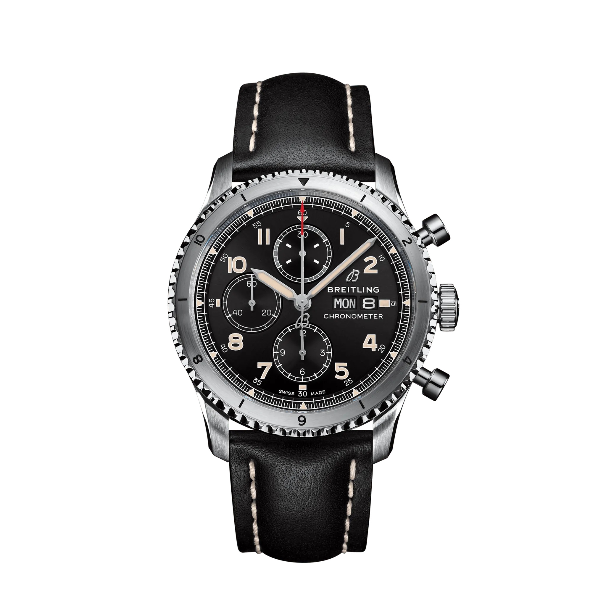 Breitling A13316101B1X2 : Aviator 8 Chronograph 43 Stainless Steel / Black / Calf / Folding
