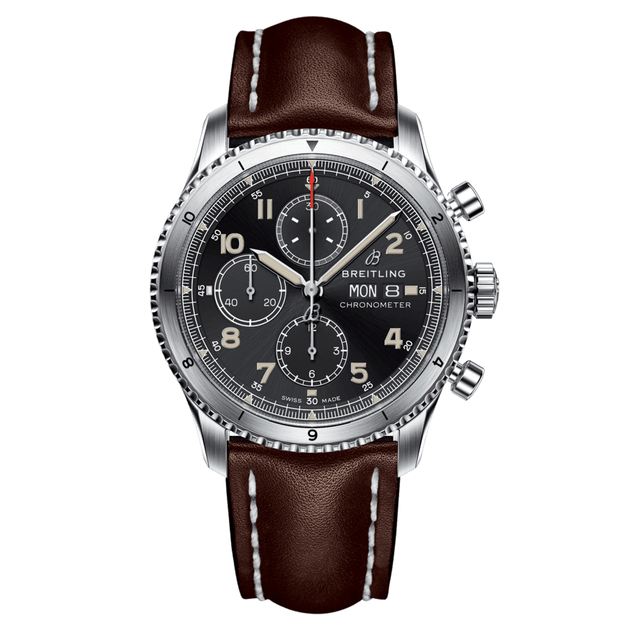 Breitling A13316101B1X3 : Aviator 8 Chronograph 43 Stainless Steel / Black / Calf / Pin