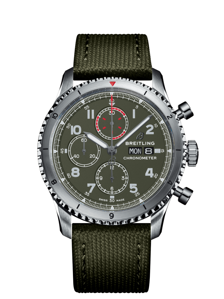 Breitling A133161A1L1X2 : Aviator 8 Chronograph 43 Stainless Steel / Curtiss Warhawk / Canvas / Folding