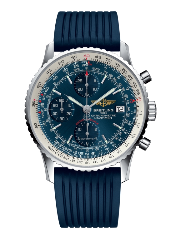 Breitling A1332412.C942.273S : Navitimer Heritage Stainless Steel / Aurora Blue / Rubber