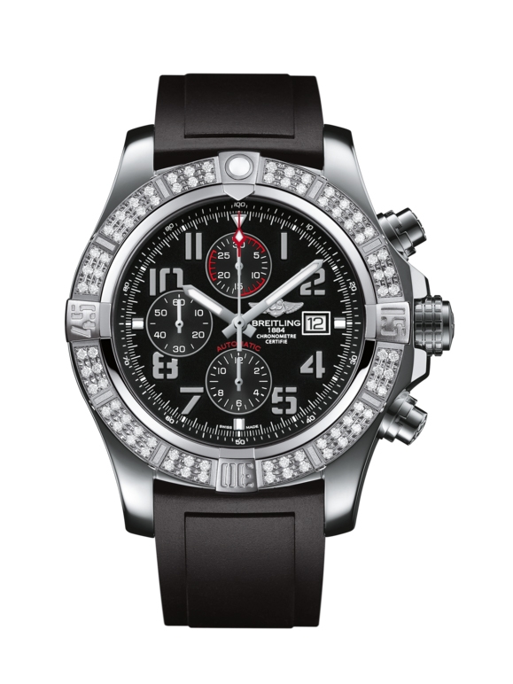 Breitling A1337153/BC28/135S : Super Avenger II Stainless Steel / Diamond / Volcano Black / Rubber / Pin