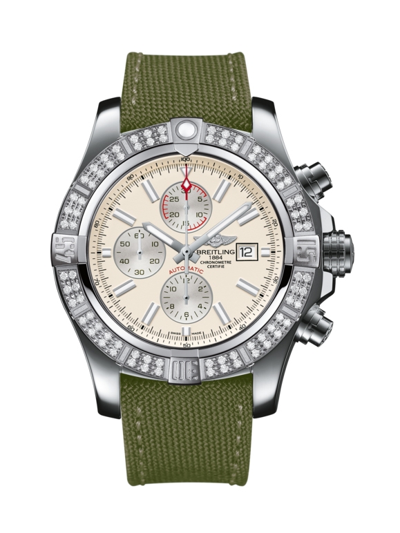 Breitling A1337153/G779/105W/A20BA.1 : Super Avenger II Stainless Steel / Diamond / Stratus Silver / Military / Pin