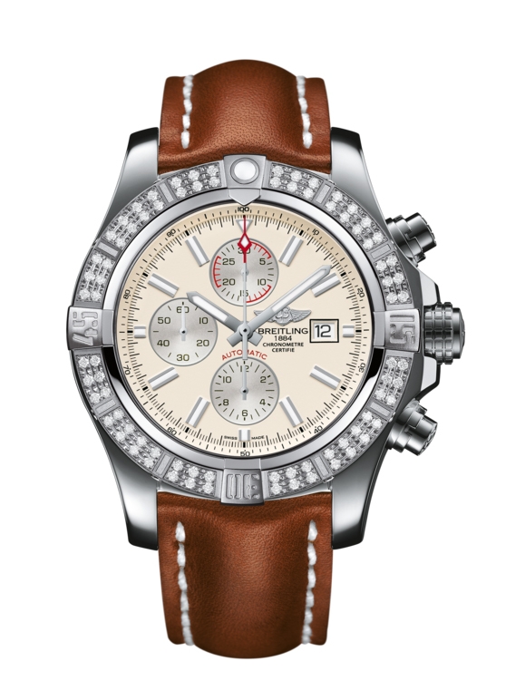 Breitling A1337153/G779/439X/A20BA.1 : Super Avenger II Stainless Steel / Diamond / Stratus Silver / Calf / Pin