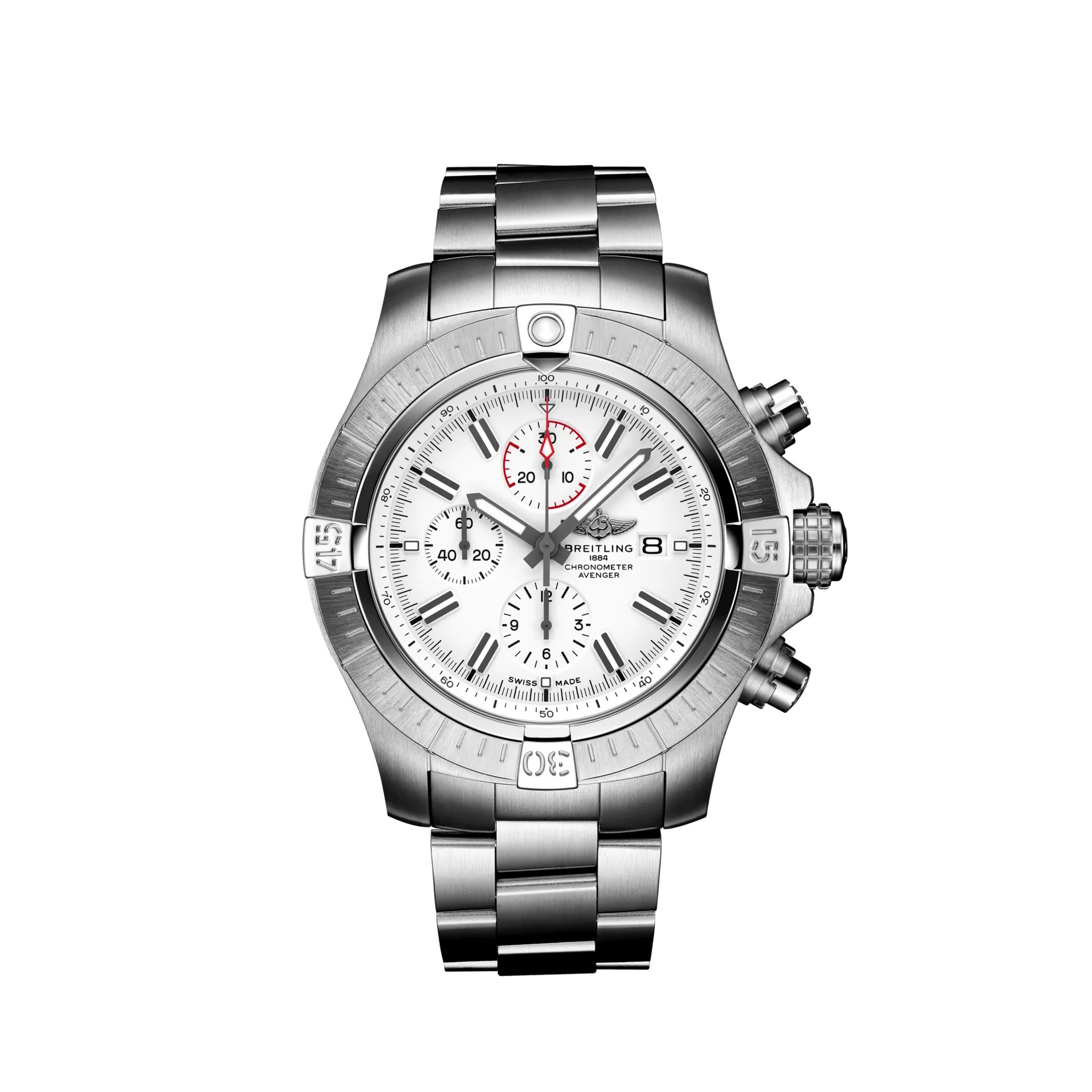Breitling A133751A1A1A1 : Avenger Chronograph 48 Stainless Steel / White / Bracelet